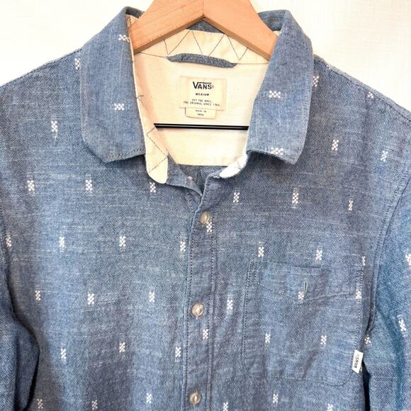 VANS Chambray Button Down Shirt Men's M Blue Embroidered Casual Hippie Skater - Picture 2 of 10